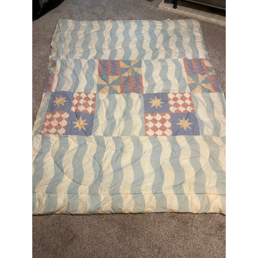 Fieldcrest Comforter Blanket  Vintage Pastel Quilt Blanket Twin